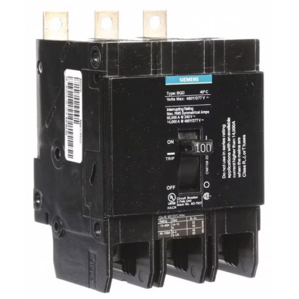 Siemens BQD3100 Circuit Breaker (480VAC, 100A, 3P)