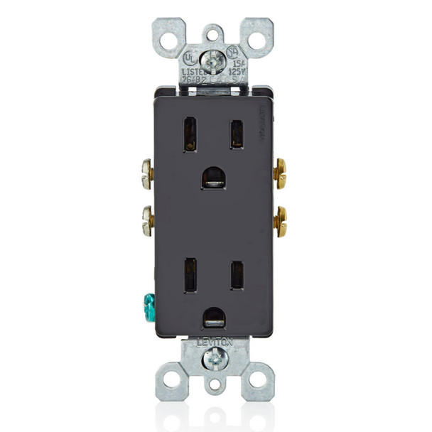 Leviton 5325-E Duplex Receptacle (Black, 125v, 15A, 2P, 3W)