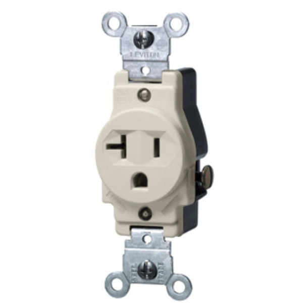 Leviton 5801-T Single Receptacle (Light Almond, 125VAC, 20A, 2P, 3W)