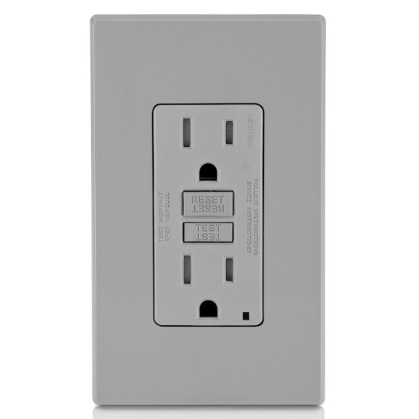 Leviton GFTR1-GY Duplex Receptacle (Gray, 125VAC, 15A, 2P, 3W)