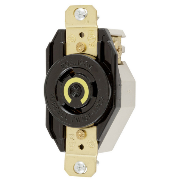 Hubbell Wiring Device-Kellems HBL2310 Locking Receptacle (Black, 125VAC, 20A, 2P, 3W)