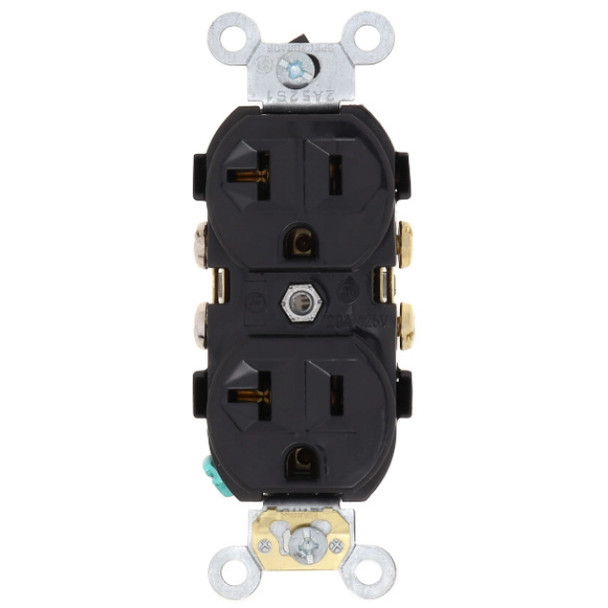 Leviton CR20-E Duplex Receptacle (Black, 125VAC, 20A, 2P, 3W)