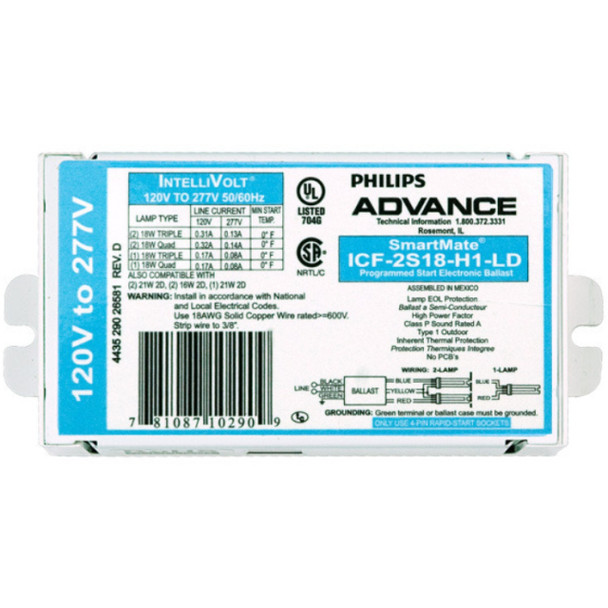 Philips Advance ICF-2S18-H1-LD-K Ballast (120/277v, 18W, 4.98in)