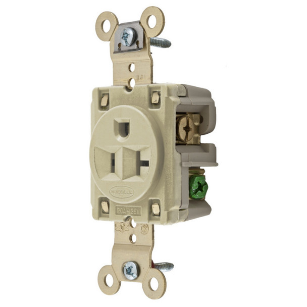 Hubbell Wiring Device-Kellems HBL5361I Single Receptacle (Ivory, 125v, 20A, 2P, 3W)