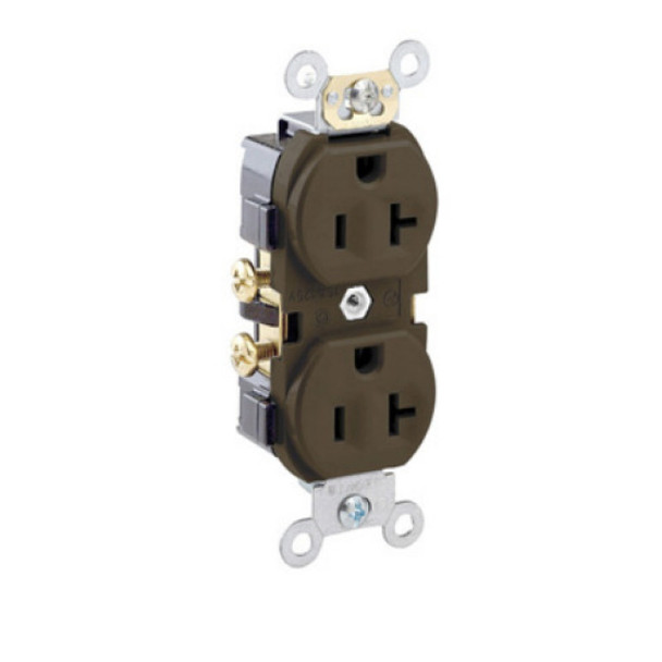 Leviton CR20 Duplex Receptacle (Brown, 125VAC, 20A, 2P, 3W)