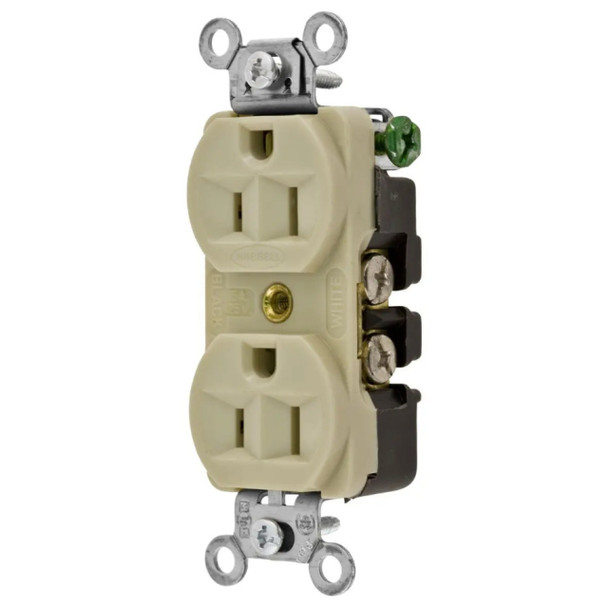 Hubbell Wiring Device-Kellems 5262I Duplex Receptacle (Ivory, 125v, 15A, 2P, 3W)