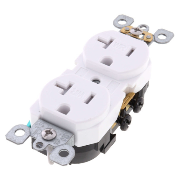 Leviton W5820-T0W Duplex Receptacle (White, 125v, 20A, 2P, 3W)