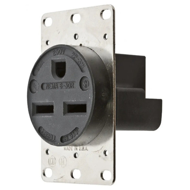 Hubbell Wiring Device-Kellems HBL9330 Straight Blade Receptacle (Black, 250v, 30A, 2P, 3W)