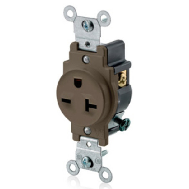 Leviton 5821 Single Receptacle (Brown, 250VAC, 20A, 2P, 3W)