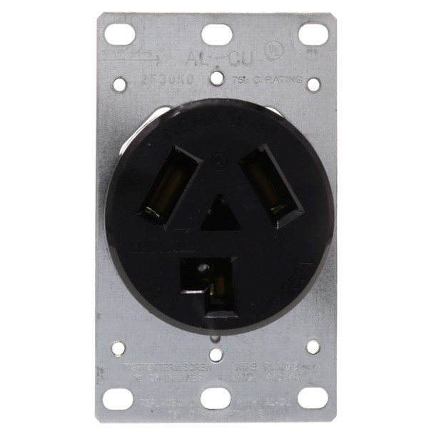 Leviton 5207-S10 Straight Blade Receptacle (Black, 125/250VAC, 30A, 3P, 3W)