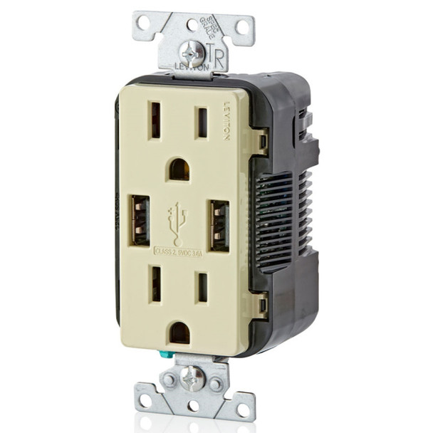 Leviton T5632-I Duplex Receptacle (Ivory, 125v, 15A, 2P, 3W)