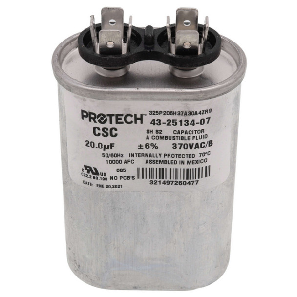 Rheem 43-25134-07 Capacitor (370v, Oval, 20MFD)