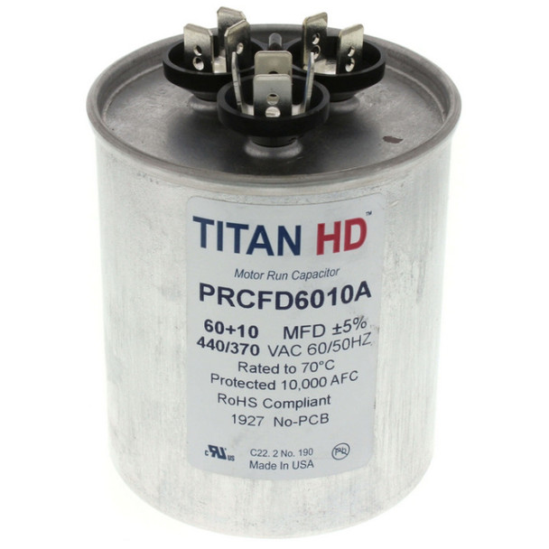 Titan Pro PRCFD6010A Capacitor (440/370v, Round, 60/10MFD)