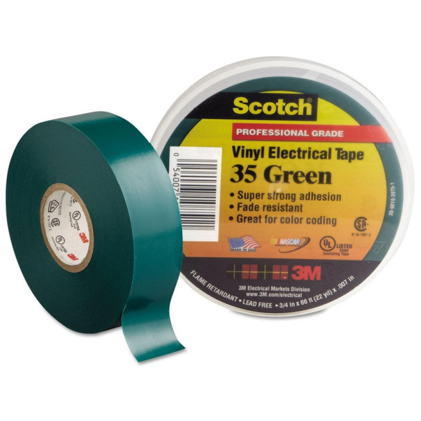 Scotch 10851 Electrical Tape (Green, PVC, Rubber, Vinyl, 66ft x 3/4in)