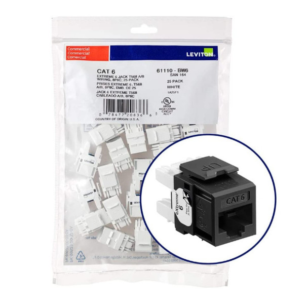 Leviton 61110-BE6 Connector  (Black, High-Impact Fire-Retardant Plastic, 0.89 x 0.64 x 1.21in) [25 Count]