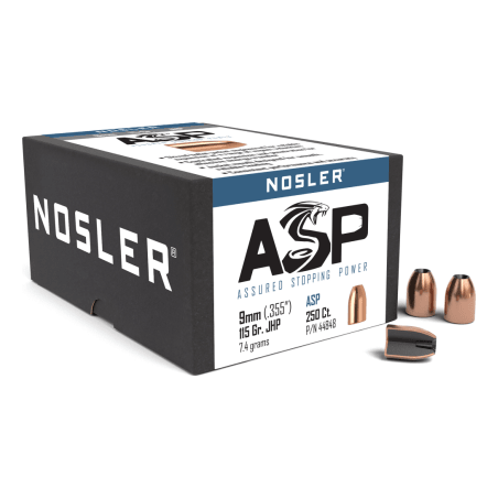Nosler Hand Gun - Assured Stopping Power (ASP) HG - ASP 9mm 115g JHP (.355") (250 bulk ct) Bullets 44848
