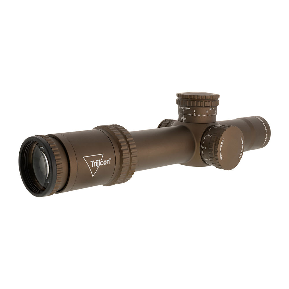 Trijicon Credo 1-8x28 FFP Coyote Brown Riflescope 34mm Tube, Red/Green MOA Segmented Circle, Exposed Locking Adjusters 2900055