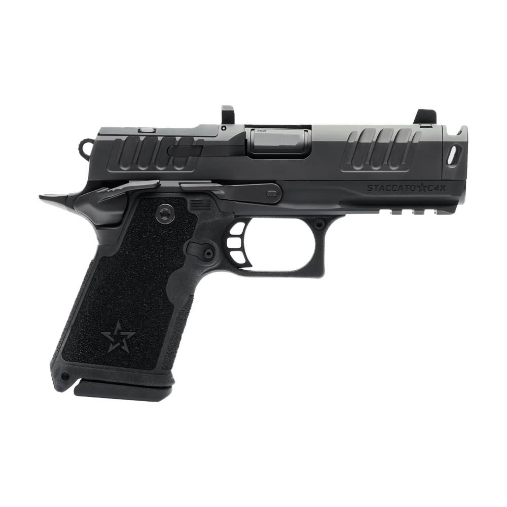 Staccato Base C4X 9x19mm 4" DLC Comp Bbl Black Front Sight 15+1 Pistol w/(2) 15rd Steel Mags 20-1701-000107