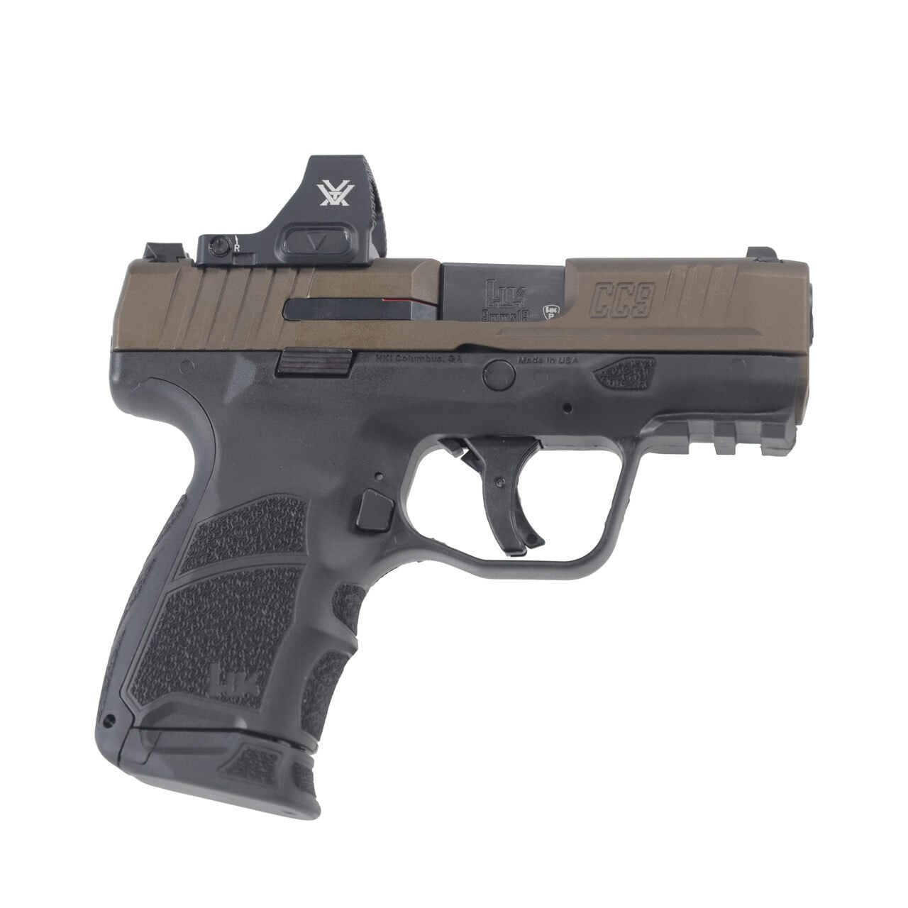 Heckler & Koch CC9 9mm 3.3"Bbl 20oz Bronze w/ Vortex Defender CCW Optic 1x10rd 1x12rd Mags 81001430