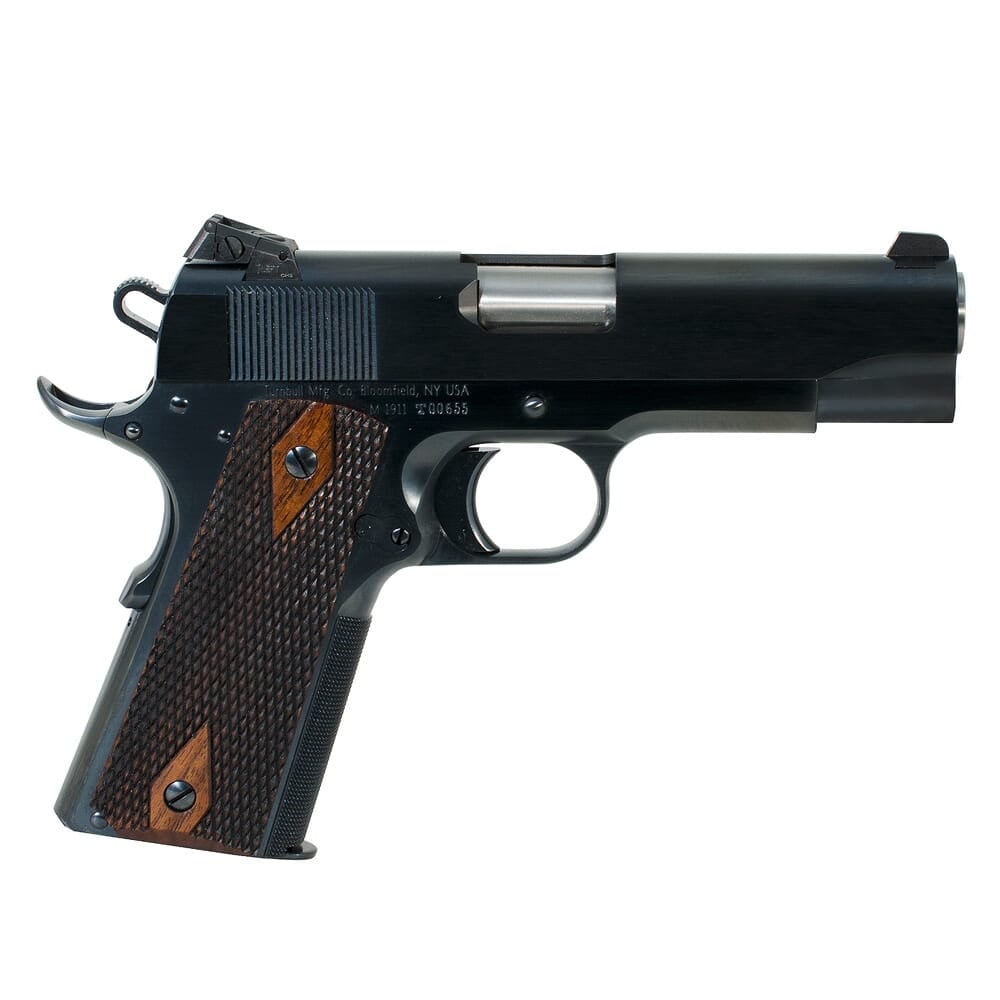 Turnbull 1911 .45 ACP Checker, BT, SS Bull Barrel, Kensight (Blue) Commander double diamond wood grips MPN TB-P3-C-B
