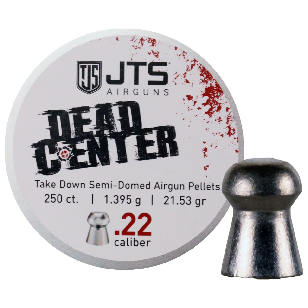JTS Dead Center Precision .22 Cal 1.395g (21.53gr) Semi-Domed Pellets (250 ct) Bulk Package JAC109