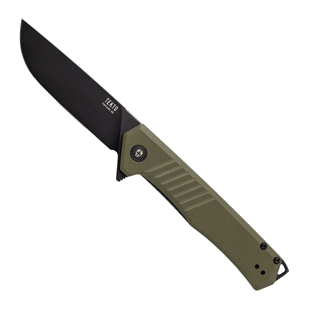Tekto F1 Alpha Black D2 Blade OD Green G10 Handle Black Accents Fine Edge Folding Knife F1R-G1OD-D2BK1-A1