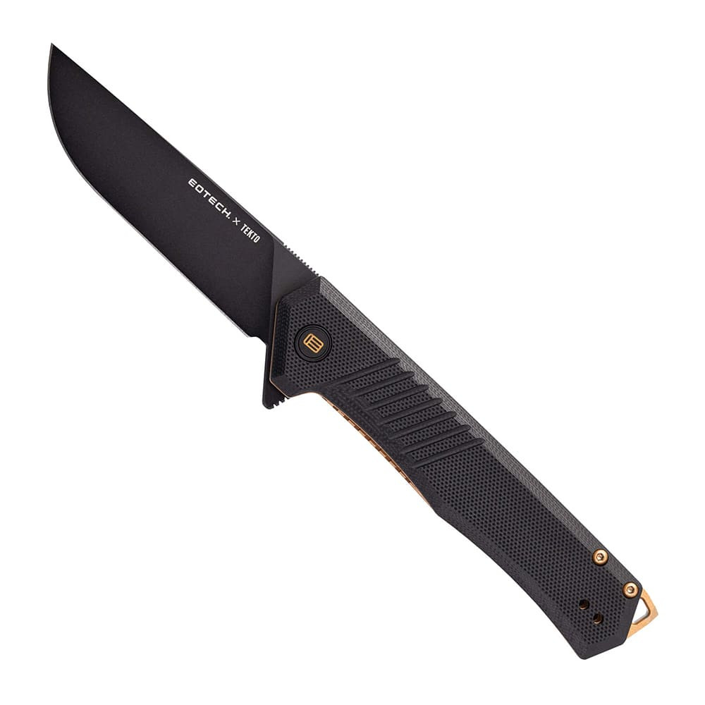 Tekto F1 Alpha EOTech Edition Black D2 Blade Black G10 Handle Bronze Accents Fine Edge Folding Knife F1R-G1BK-D2BK1-A3-EO