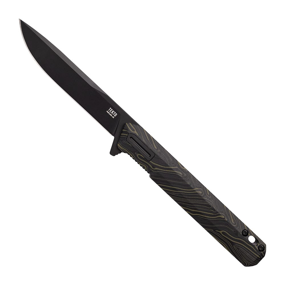 Tekto F2 Bravo Black D2 Blade Damascus G10 Handle Black Titanium Accents Fine Edge Folding Knife F2R-G1MX-D2BK1-A1