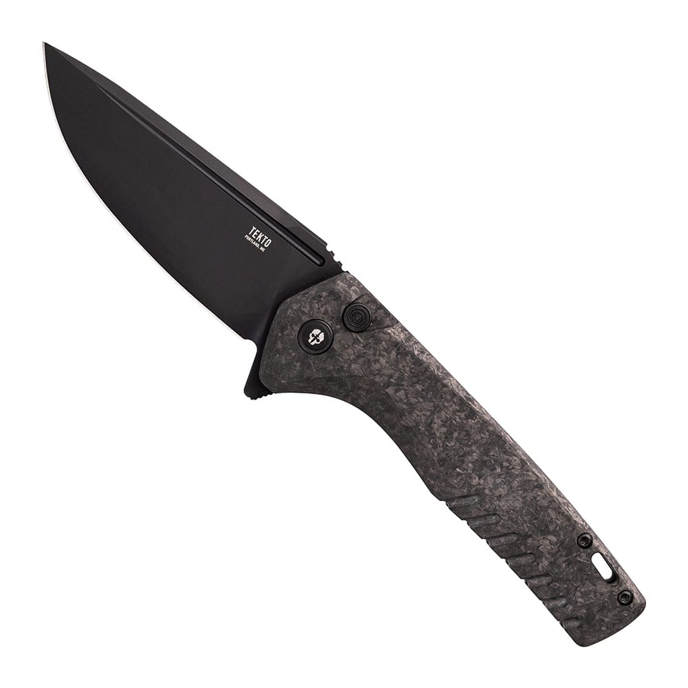 Tekto F3 Charlie Black D2 Blade Forged Carbon Handle Black Accents Drop Lock Fine Edge Folding Knife F3R-CCBK-D2BK1-A1