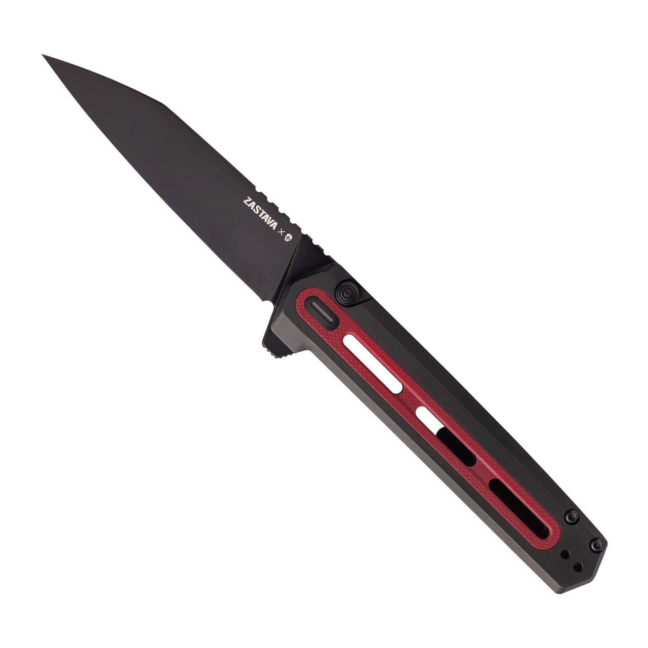 Tekto F4 Echo Black S35VN Blade Aluminum Handle Red G10 Inserts Black Accents Drop Lock Fine Edge Folding Knife F4R-T6GRD-S35BK5-A1