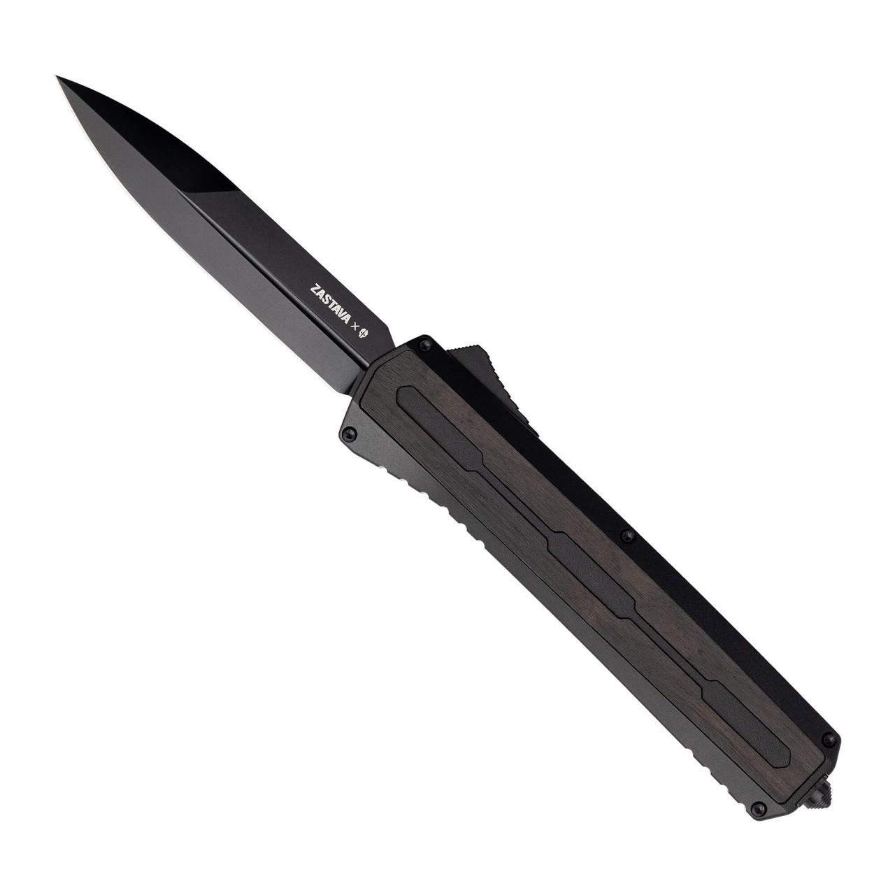Tekto A7 Zastava Black S35VN Spear Point Blade Black Wood Handle Black Accents Fine Edge Automatic/OTF Knife A7R-T6WBK-S35BK4-A1