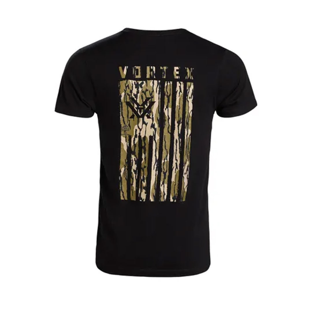 Vortex Optics Mossy Oak Bottomland Camo Salute SS T-Shirt Black Men's Size L 126-31-BLKL