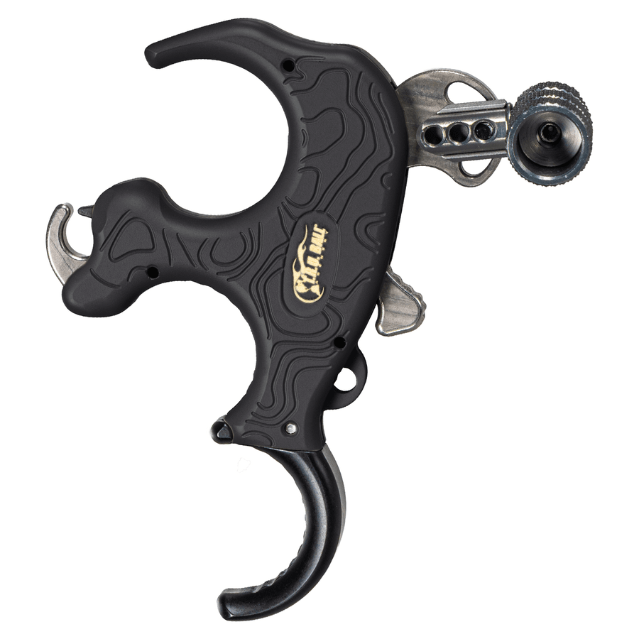 T.R.U. Ball Archery Ridgepoint Pro Flex CK 3 Finger Aluminum/Brass Thumb Release with Lanyard Midnight/Midnight Handle Release TRGP-MDMD
