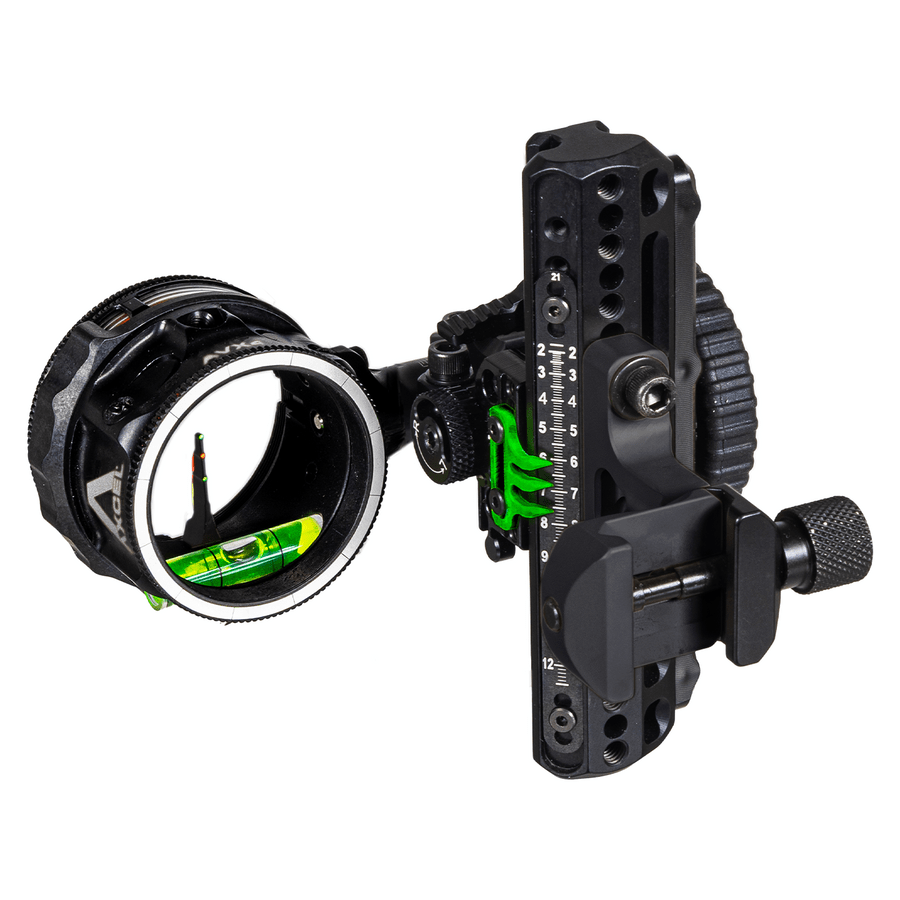 AXCEL Archery Driver Plus Slider Sight Picatinny AVX-41 Scope Triple Threat Pin .019 Green/.019 Red/.019 Green Fiber Bow Sight ADVP-PT19-4AB