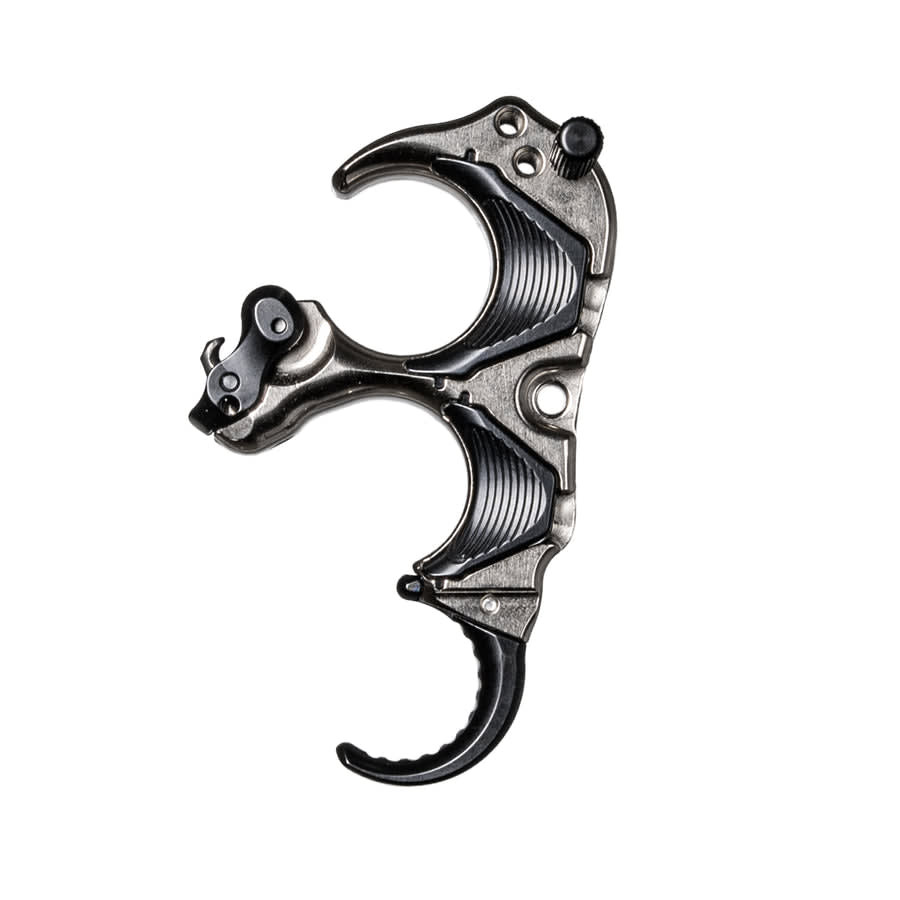T.R.U. Ball Archery Aileron HBC Flex 3 Finger Aluminum/Brass Black/Quick Silver Brass Medium Handle Release THAF-BKQS-M