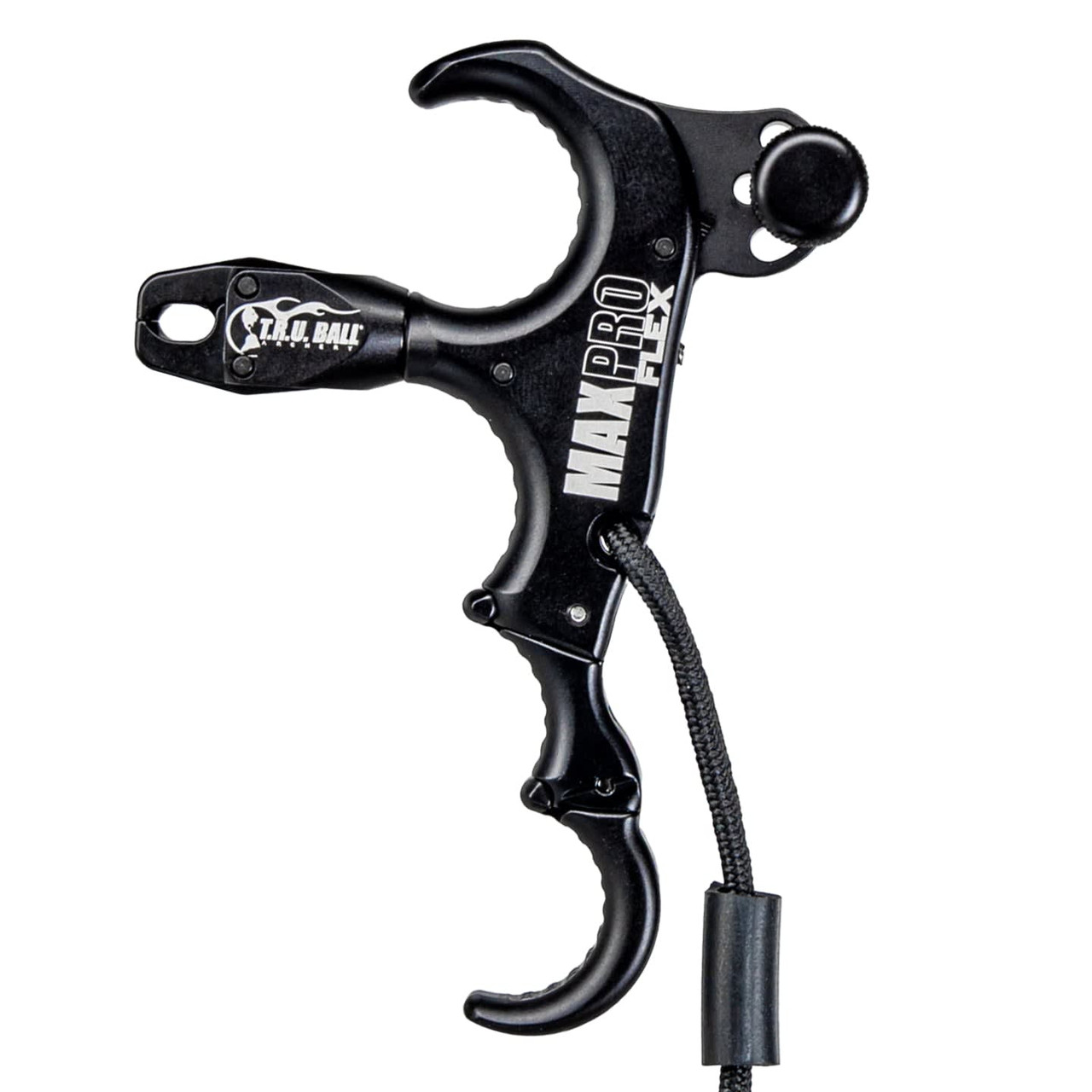 T.R.U. Ball Archery Max Pro Flex 4 Finger Aluminum/Brass Thumb Release with Lanyard Black Handle Release TMPF-BK