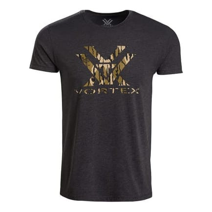 Vortex Optics Mossy Oak Bottomland Camo Core Logo SS T-Shirt Charcoal Heather Men's Size M 126-33-CHHM