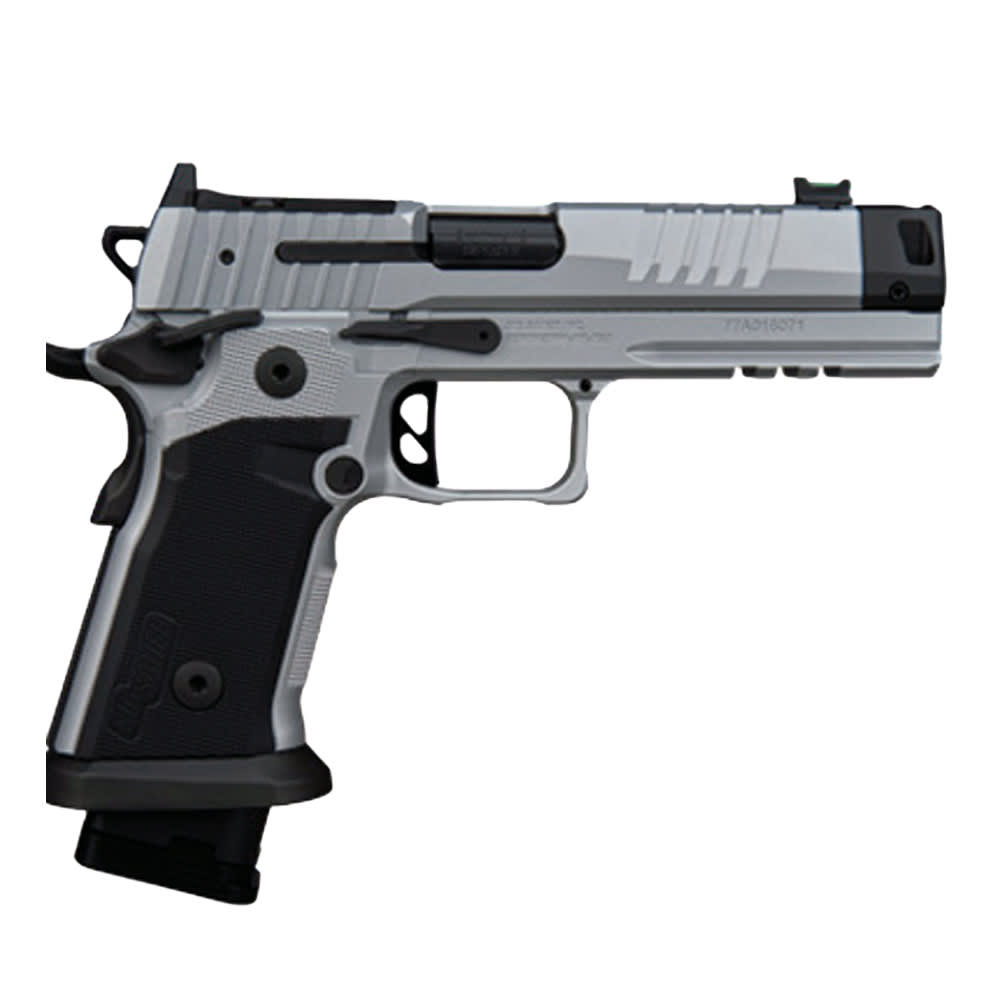Sig Sauer P211 Quicksilver 9mm 4.4" Bbl Compensator SAO Fiber Optic SIG-LOC PRO BLK/SLV Pistol w/(1) 23rd, (2) 21rd Mags, & Magwell 211F-9-GTO-SILVER