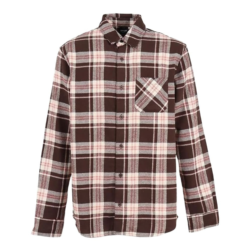 Oakley Men's Cocoa Brown/Mist/F Red Lifestyle Podium Plaid Ls Flannel FOA402573-9NX