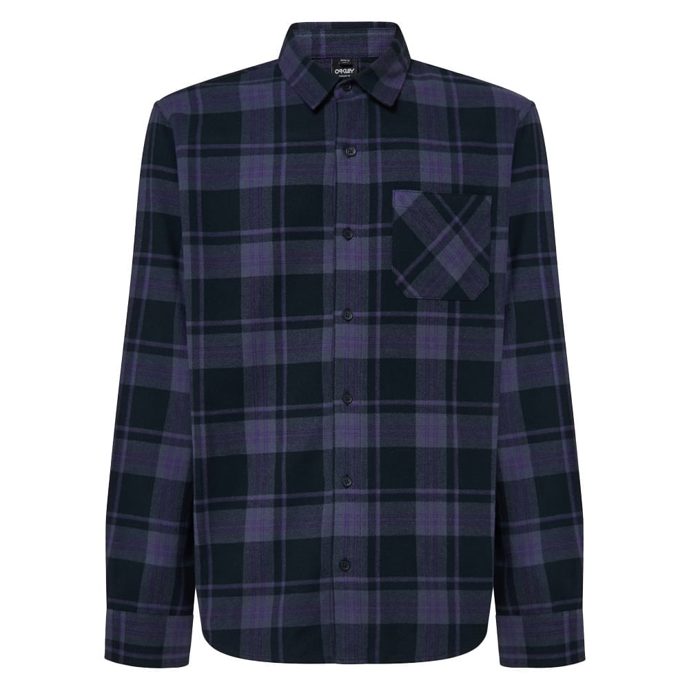 Oakley Men's Black/Graphite/Amethyst Lifestyle Podium Plaid Ls Flannel FOA402573-9QX