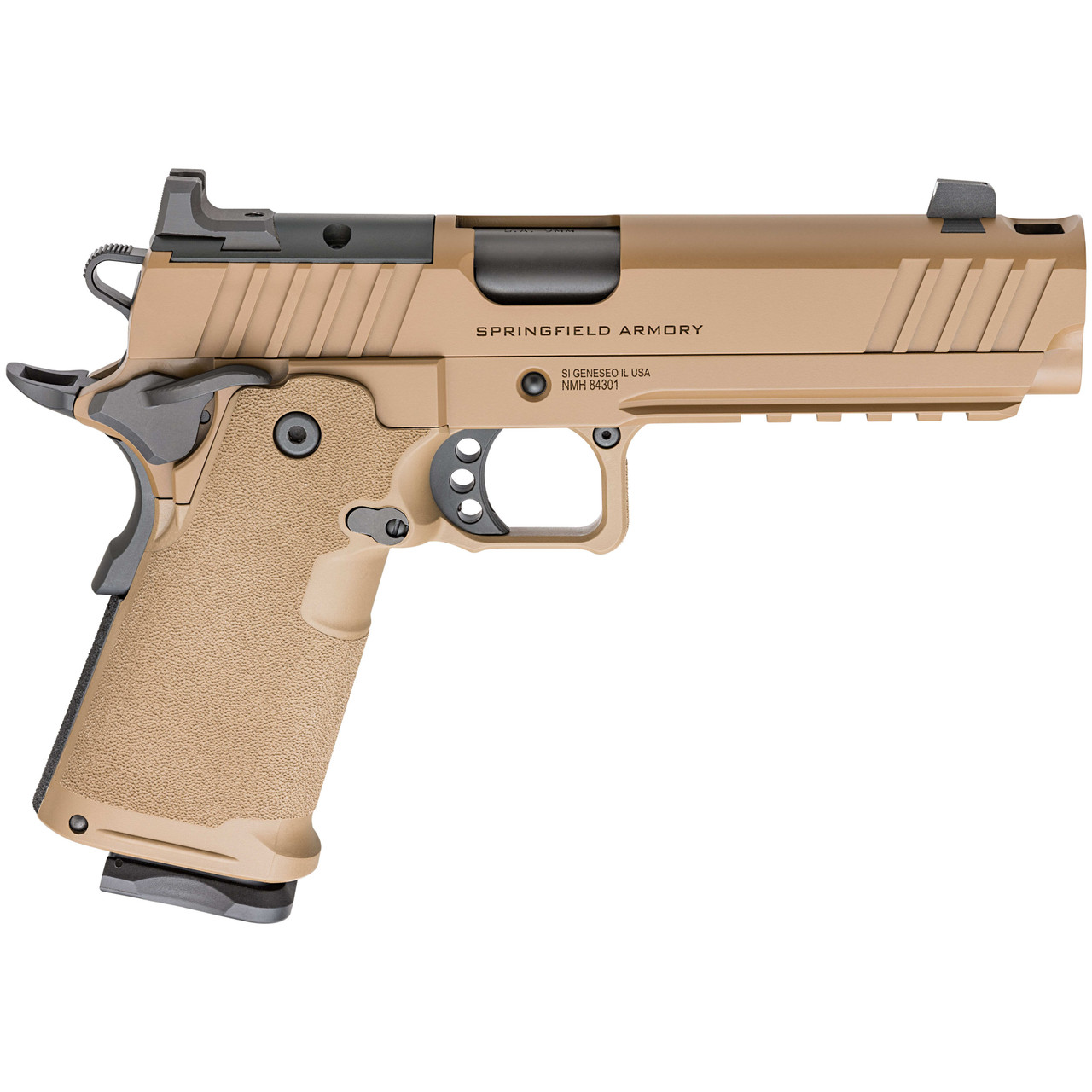 Springfield Armory 1911 DS Prodigy 9mm 5"Bbl Coyote Brown Handgun w/AOS Plate, U-Notch Trit Sights, Comp, 1x17rd & 1x20rd Mags PH9119AOSCB-COMP