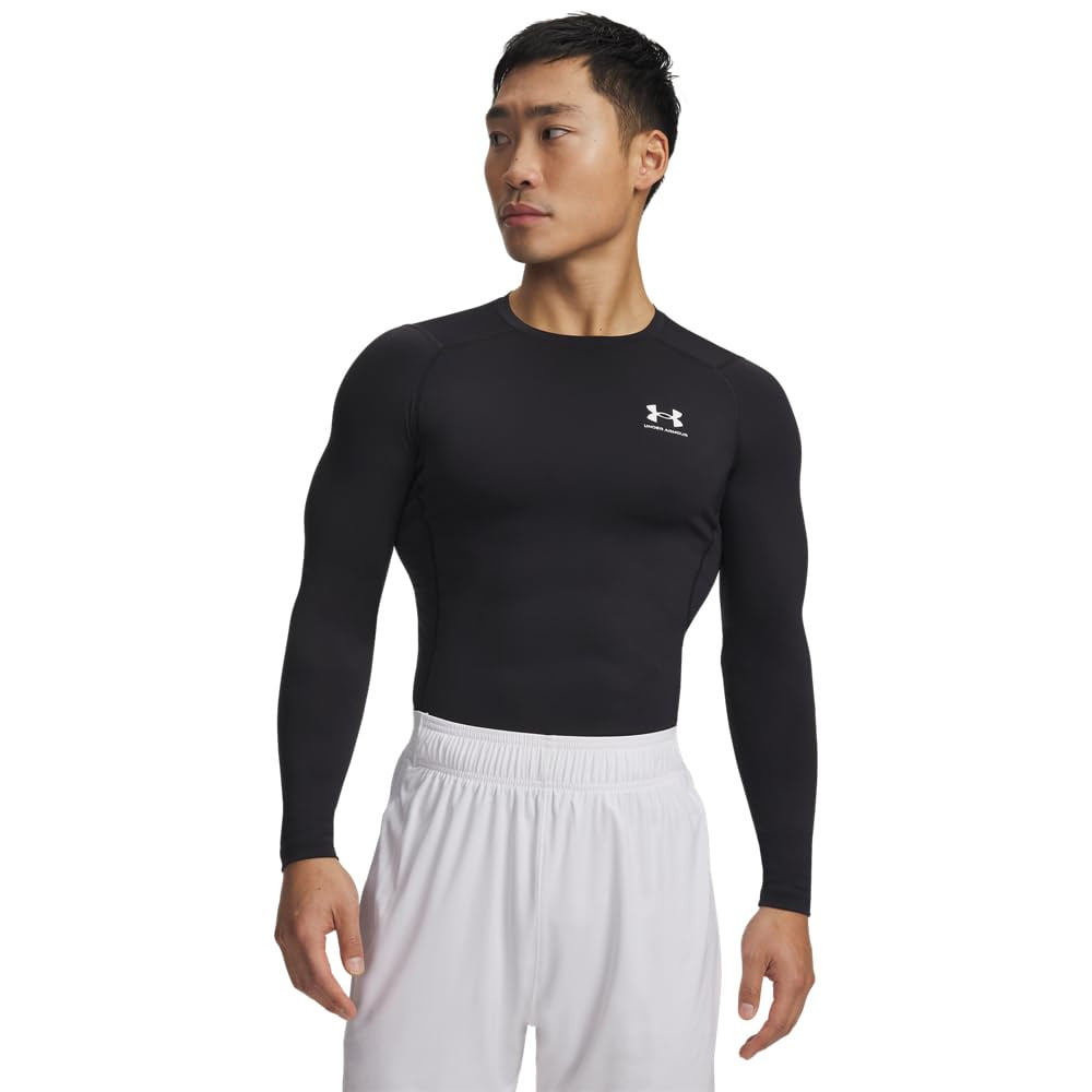 Under Armour Men's Heatgear Longsleeve Black/White Compression Shirt 1361524-00100