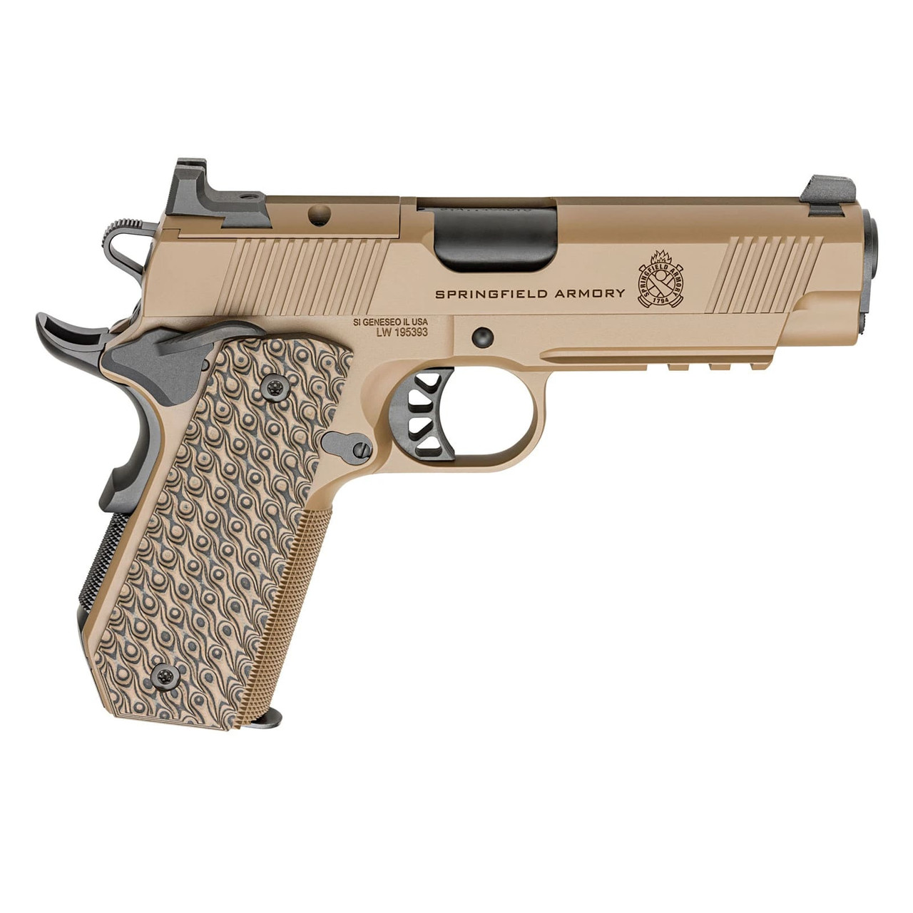 Springfield Armory 1911 Tactical Response .45 ACP 4.2"Bbl CC Cut Coyote Brown Handgun w/AOS Plate U-Notch Trit Sights,Rail,3x7rd Mags PC9124LRCB-CCAOS