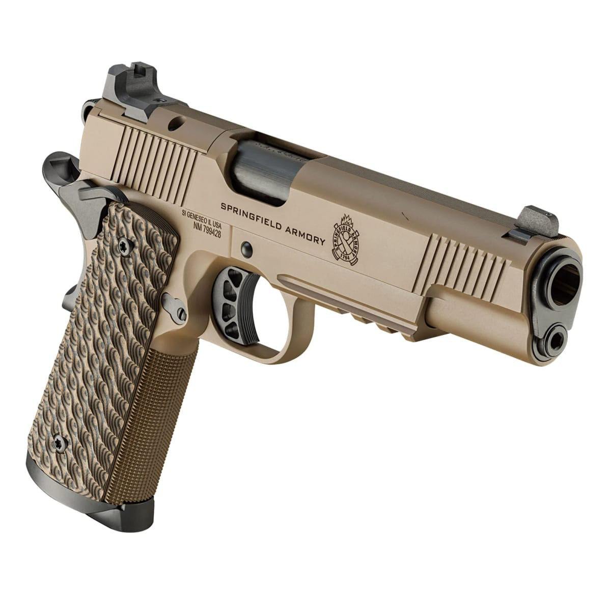 Springfield Armory 1911 Tactical Response .45 ACP 5"Bbl Coyote Brown Handgun w/AOS Plate, U-Notch Tritium Sights, Light Rail, 3x8rd Mags PC9125LRCBAOS