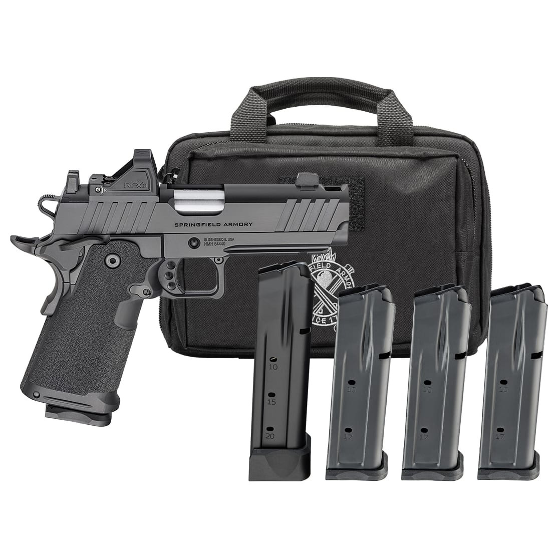Springfield Armory 1911 DS Prodigy 9mm 4.25" Bbl Black Handgun w/ Viridian RFX11 Optic, Pistol Bag, 4x10rd Mags PH9117AOSLC-COMP-PAC