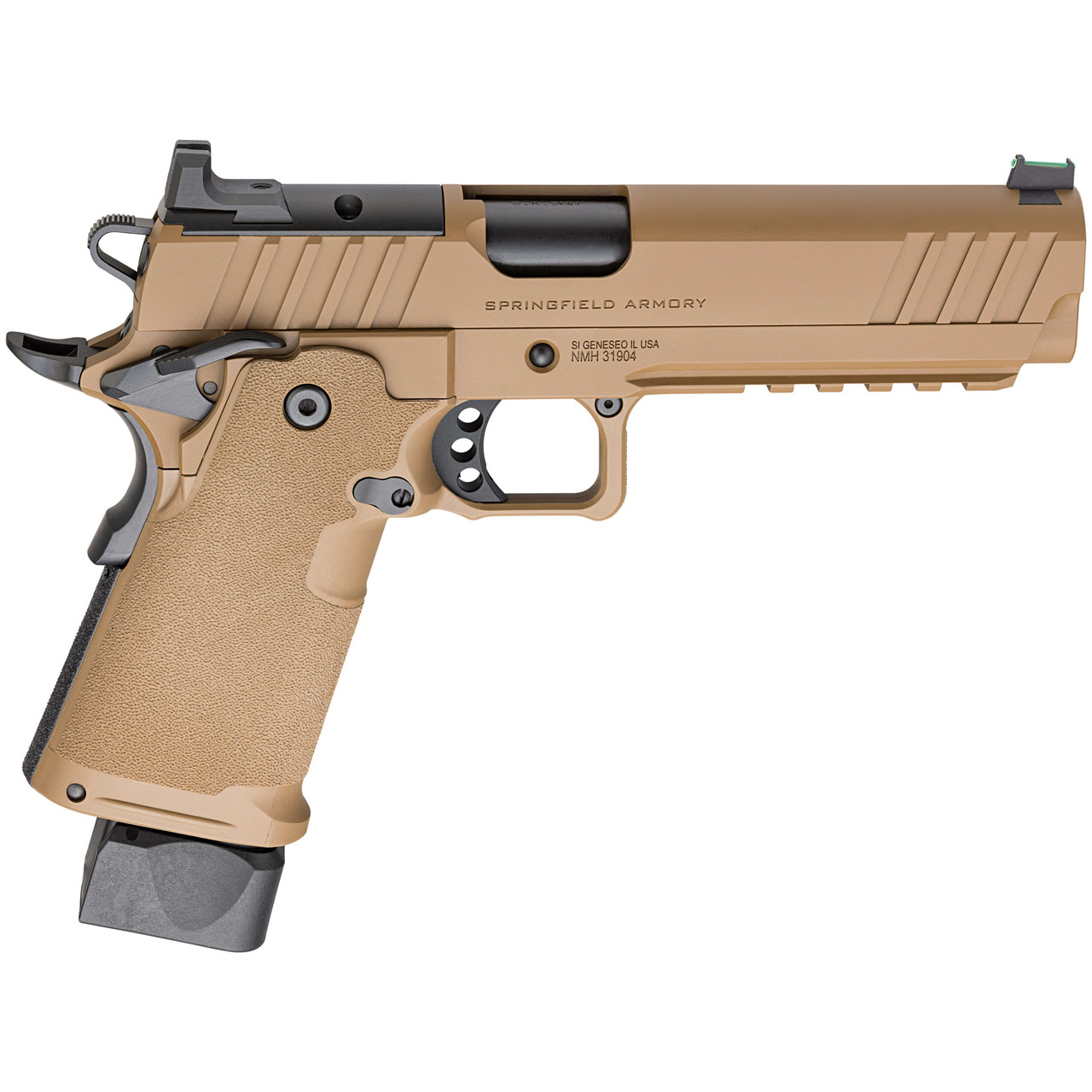 Springfield Armory 1911 DS Prodigy 9mm 5" Bbl Coyote Brown Handgun w/ AOS Plate, U-Notch Fiber Optic Sights, 1x17rd & 1x20rd Mags PH9119AOSCB