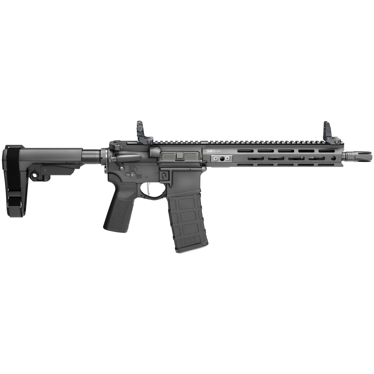 Springfield Armory Saint Victor 5.56 NATO 11.5" Bbl Black Pistol w/ SBA3 Brace, Flip-Up Sights, 1x30rd Mag STV9115556BPV2SBA3