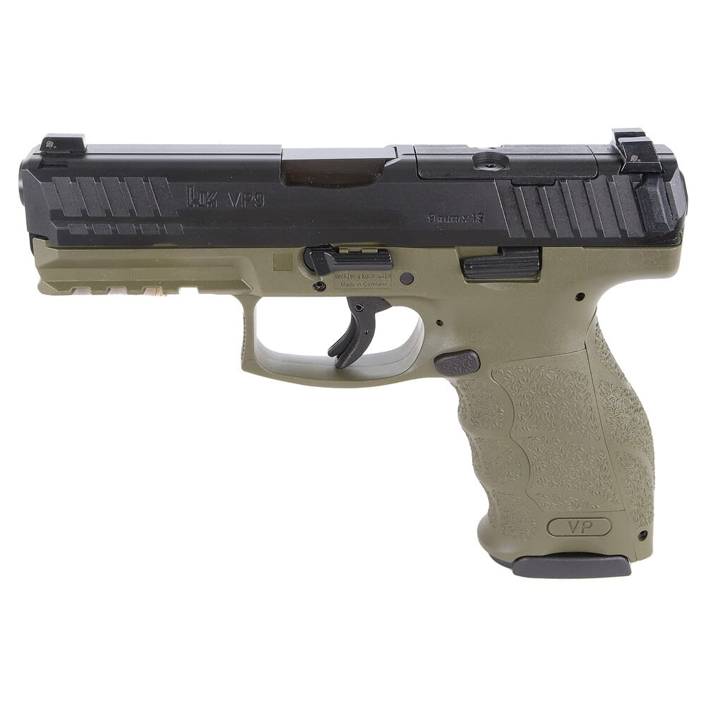 HK VP9-B 9mm 4.09" Bbl Push-Button Mag Release Optics Ready Green Pistol w/(3) 17rd Mags & Night Sights 81000759