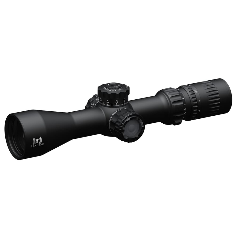 March Compact 1.5-15x42mm FD-1 Reticle 0.1 MIL SFP Illuminated Riflescope D15V42TIML-FD-1
