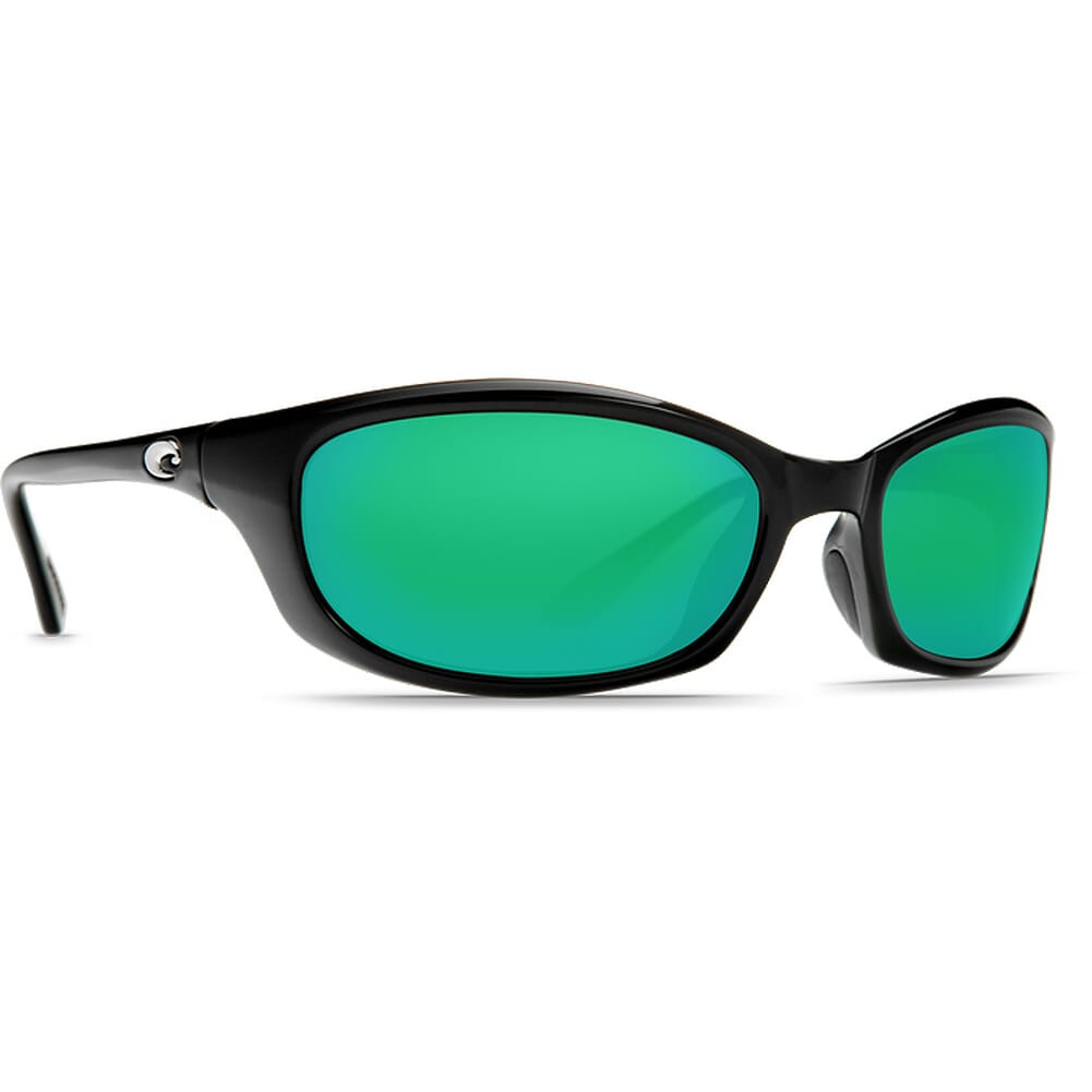 Costa Harpoon Shiny Black Frame Sunglasses w/ Green Mirror 580P Lenses HR-11-OGMP